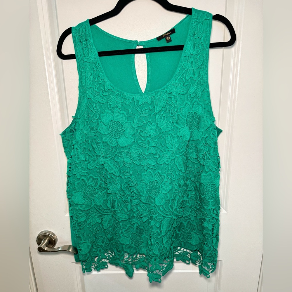 Green Floral Lace Sleeveless Blouse Cupio XL